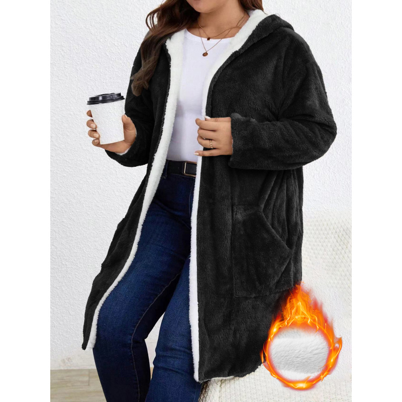 Longline Cardigan Knit - معطف نسائي طويل بقلنسوة من الصوف
