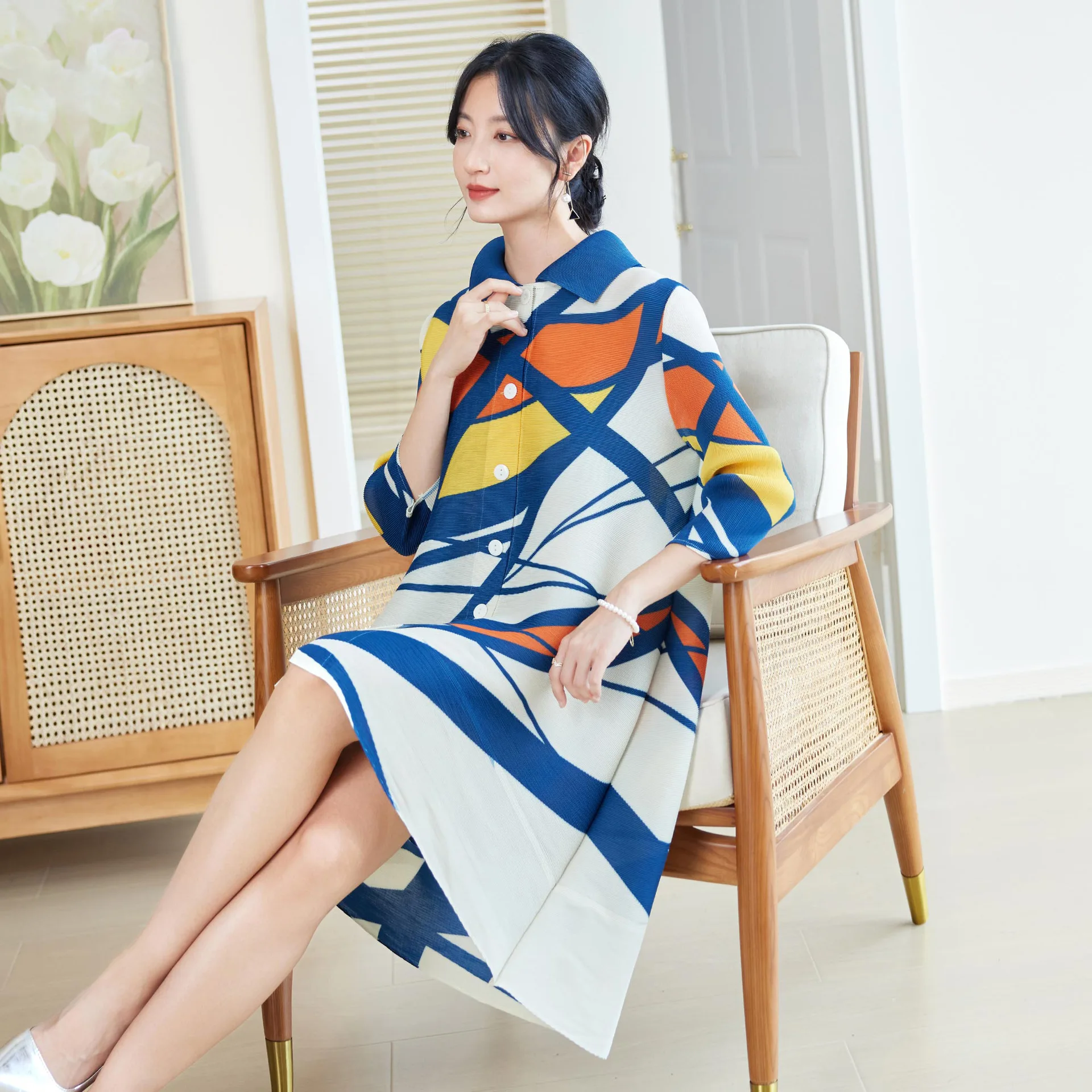 Longline Cardigan Knit - فستان مطوي على طراز مياكي للنساء