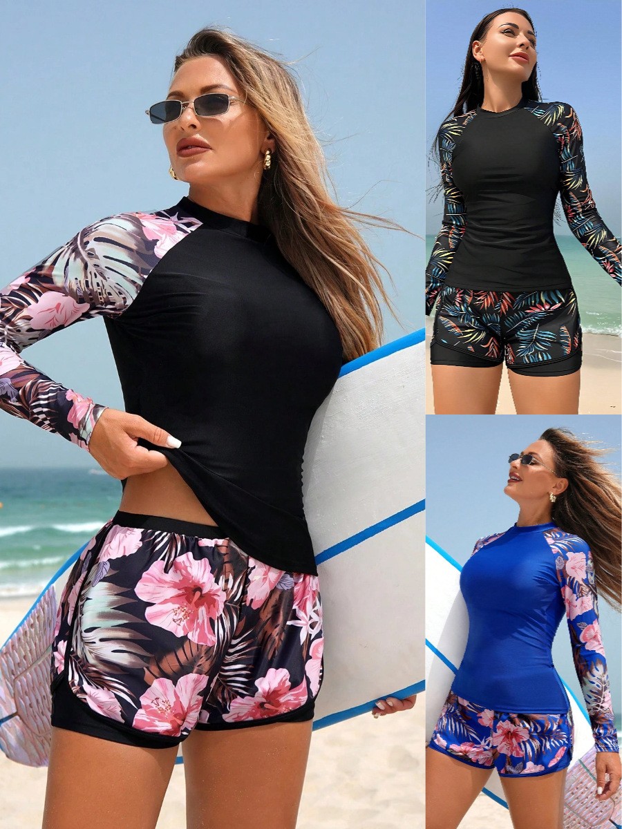 Crop Top Women - طقم سباحة نسائي Y2k تانكيني بأكمام