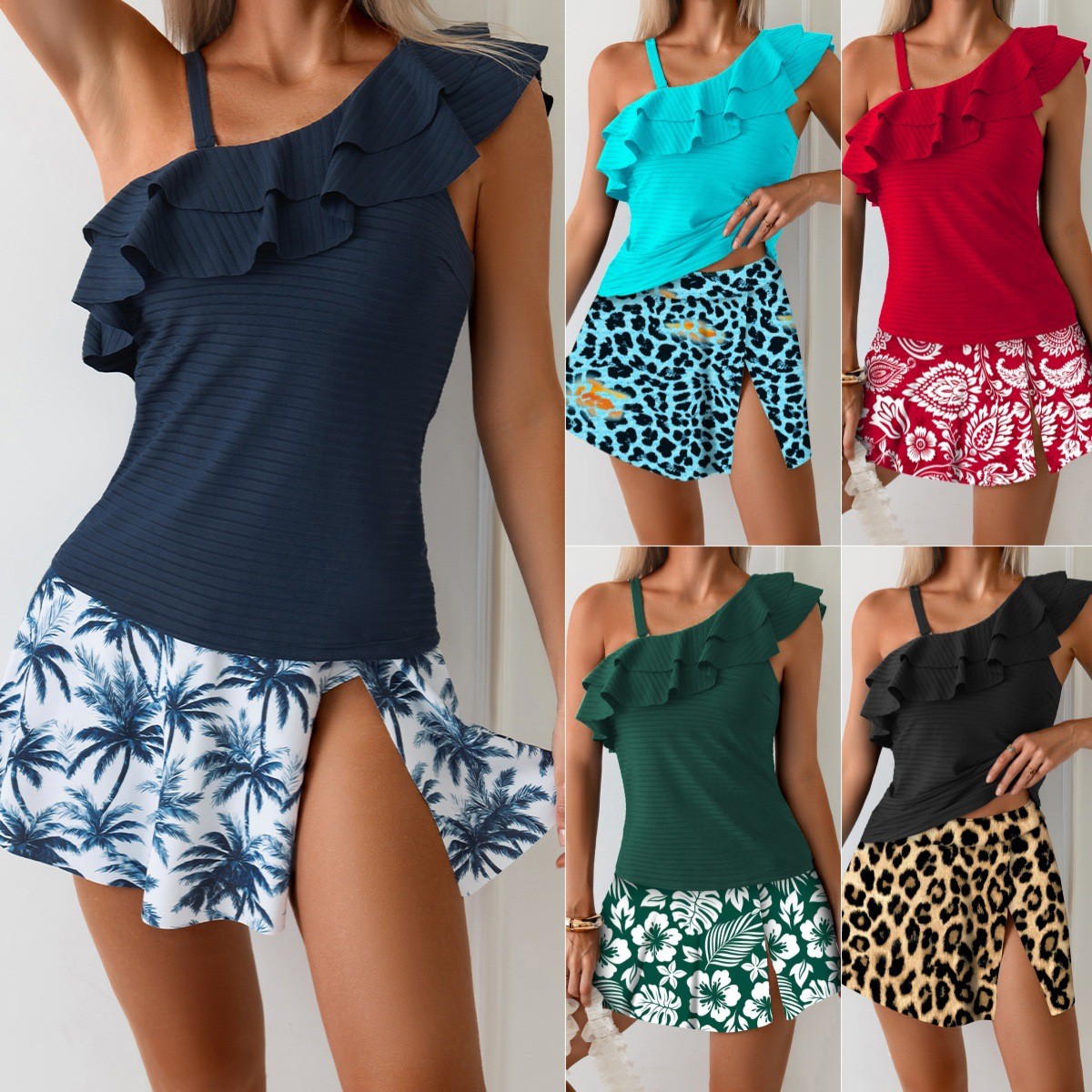 Crop Top Women - ملابس سباحة نسائية تانكيني بدون أكمام،