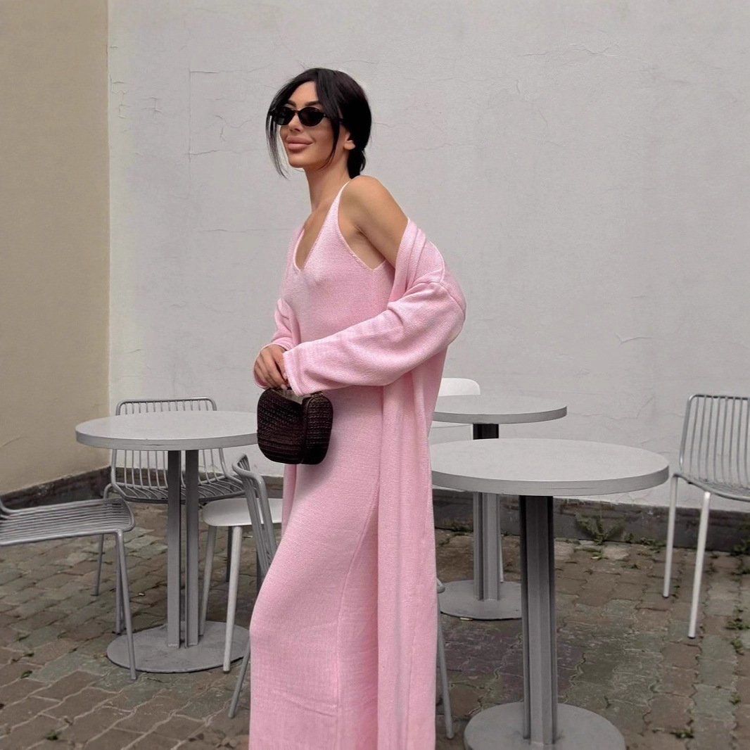 طقم فستان نسائي محبوك من قطعتي - مراجعة Longline Cardigan Knit وسعره
