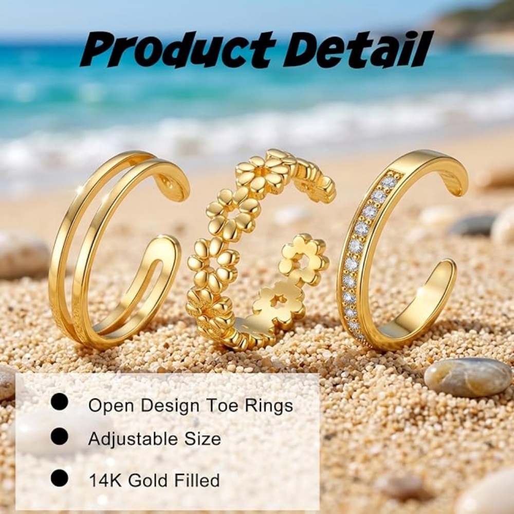 طقم خواتم ذهبية قابلة للتعديل  - مراجعة Women'S Fashion Rings Gold وسعره