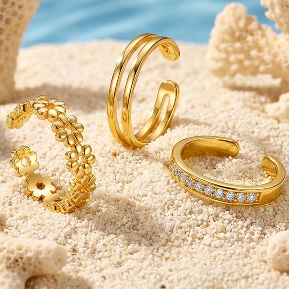 طقم خواتم ذهبية قابلة للتعديل  - مراجعة Women'S Fashion Rings Gold وسعره