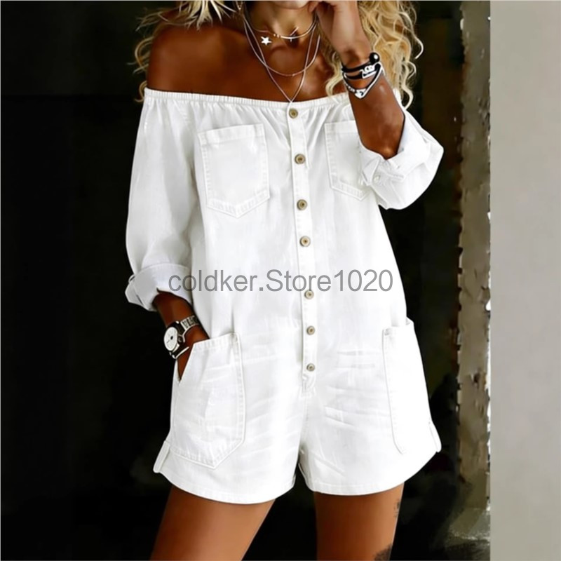 أفرول نسائي جديد كاجوال من الد - مراجعة Women'S Fashion Vintage Off Shoulder Long Sleeve Jumpsuit وسعره