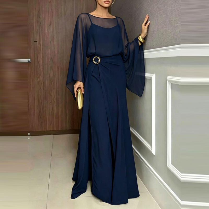 جمبسوت نسائي أنيق من الشيفون ب - مراجعة Women'S Fashion Vintage Off Shoulder Long Sleeve Jumpsuit وسعره