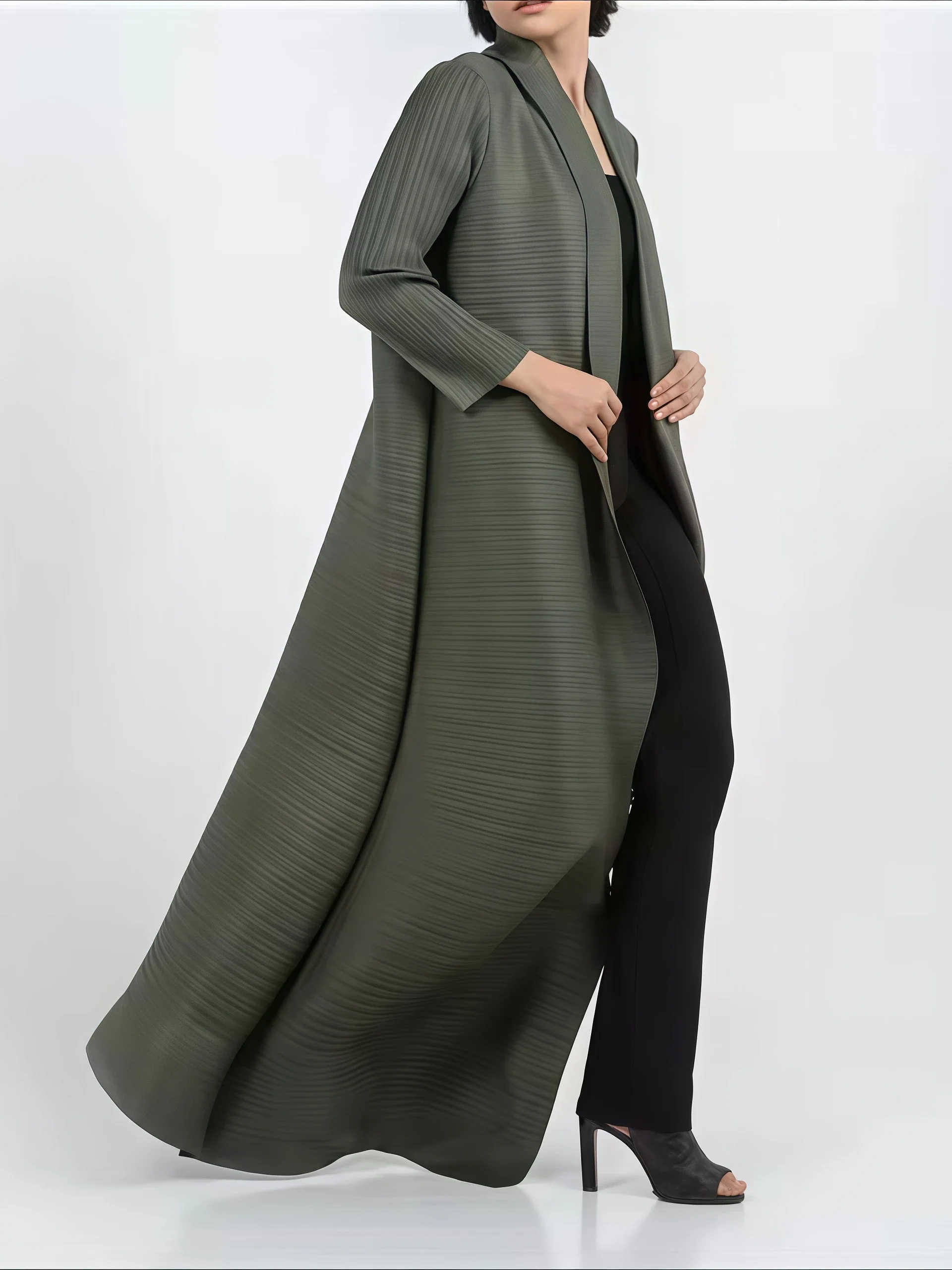 YUDX Miyake مطوي طباعة طوي طوق - مراجعة Longline Cardigan Knit وسعره